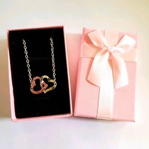 Pink Tourmaline silver double heart necklace October Birthstone NWT
